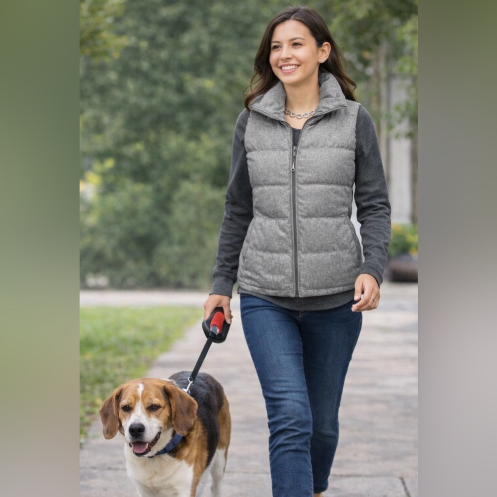 OLD NAVY Herringbone Heather Grey Puffy Vest Size XS Zip Fleece Lined